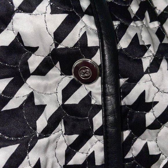 New Escada Large Houndstooth Print Silk Blend Jacket Ger 36 Leather Pockets - Picture 11 of 13